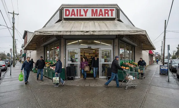 Original photograph of a street scene with Daily Mart store