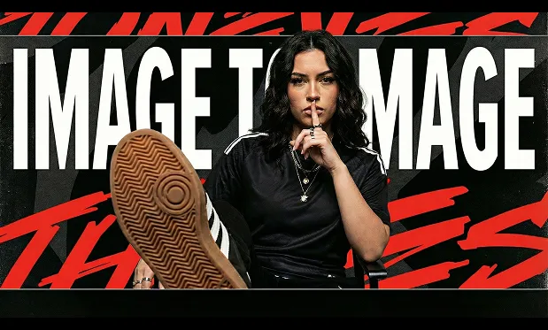 Ersetze im Bild den Text ‚RUN IT.‘ durch ‚Image to Image.‘