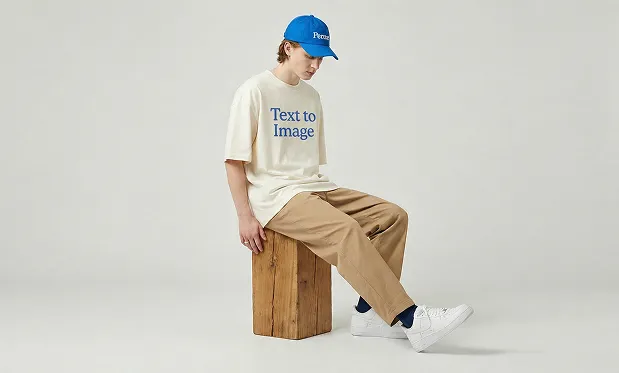 將圖中人物衣服上的 ‘Colours you've never seen before’ 替換成 ‘Text to Image’。